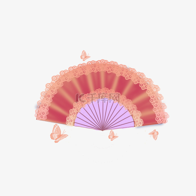 中国古风粉红色蕾丝折扇