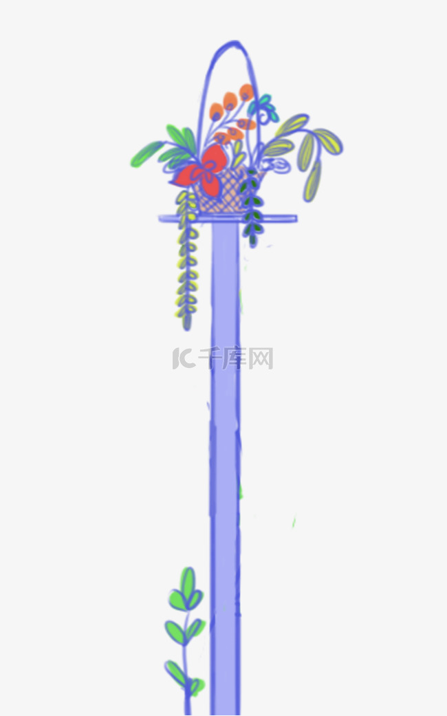 手绘花篮清新花篮节日促销海报装