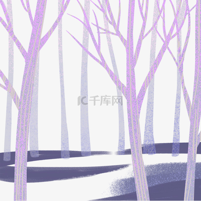 紫色手绘梦幻树林卡通png素材