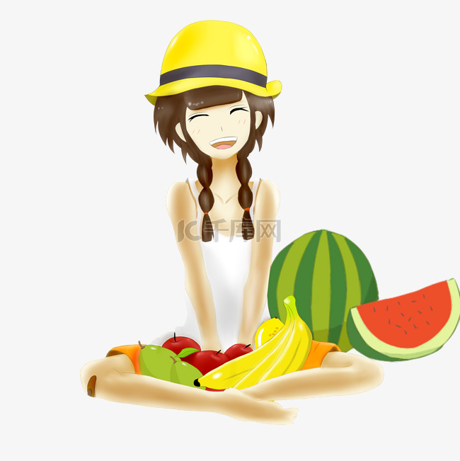 二十四节气之大暑手绘女孩与水果
