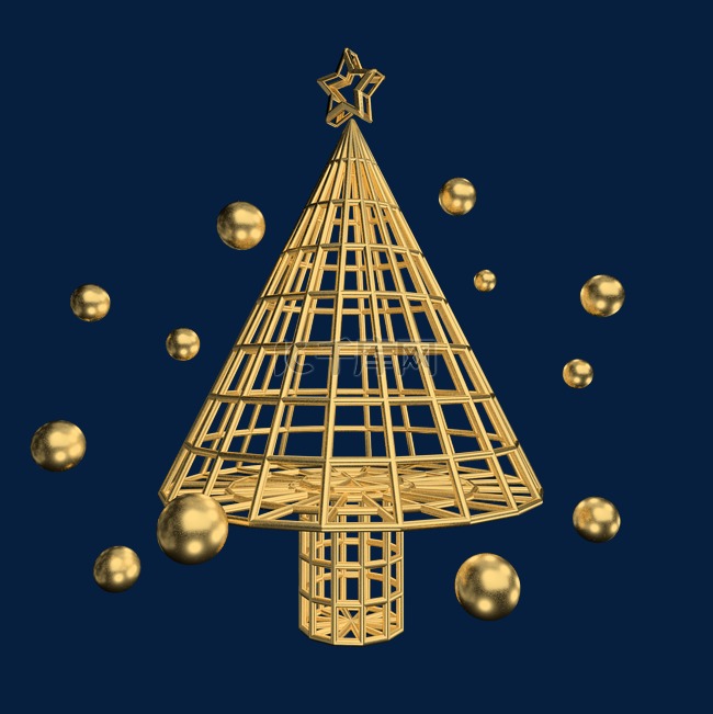 金色C4D圣诞装饰圣诞树