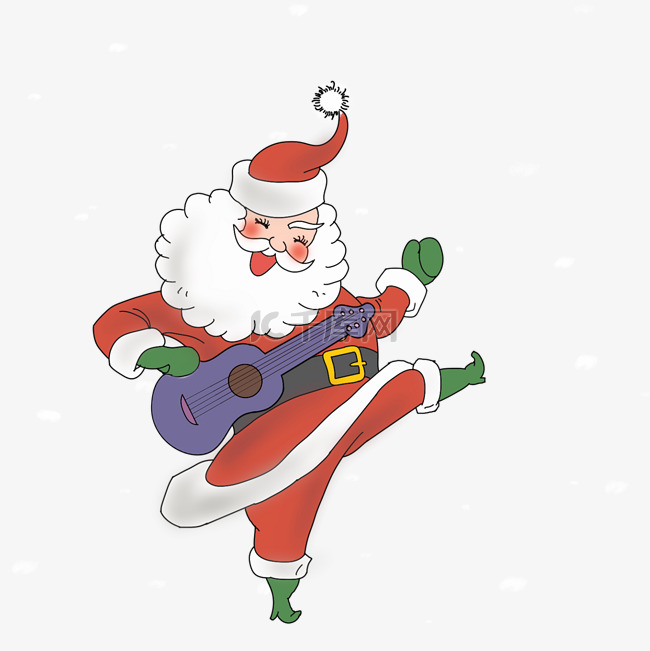 通手绘圣诞节老人吉他插画