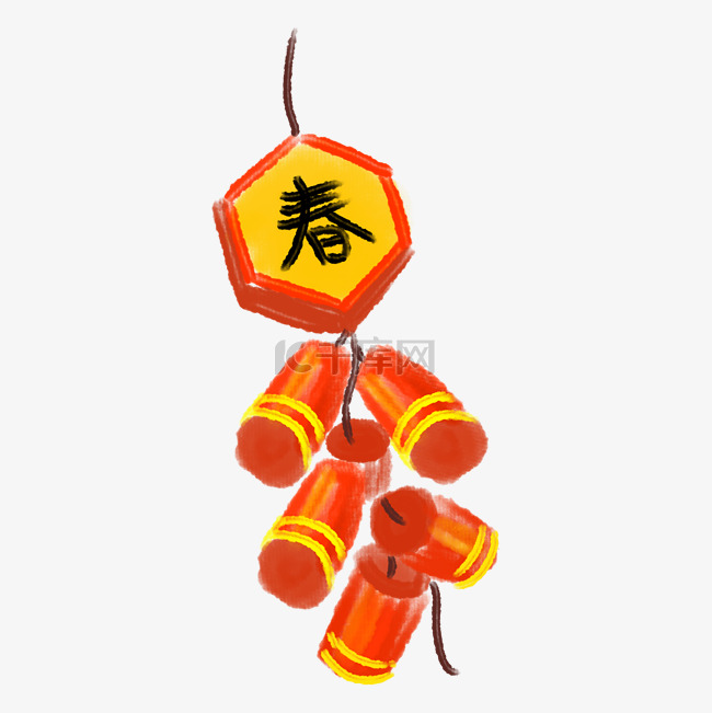 春字鞭炮手绘插画