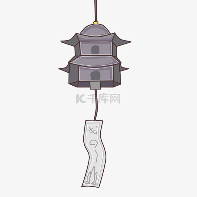 日式手绘建筑漂浮风铃