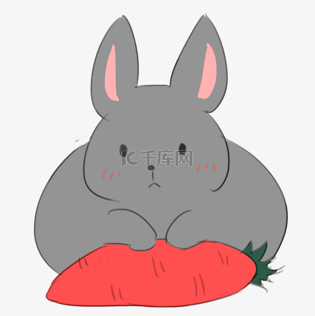 灰色手绘吃胡萝卜的小兔子