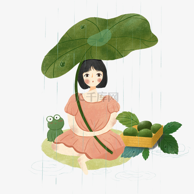 清明雨水少女青团荷叶节气PNG