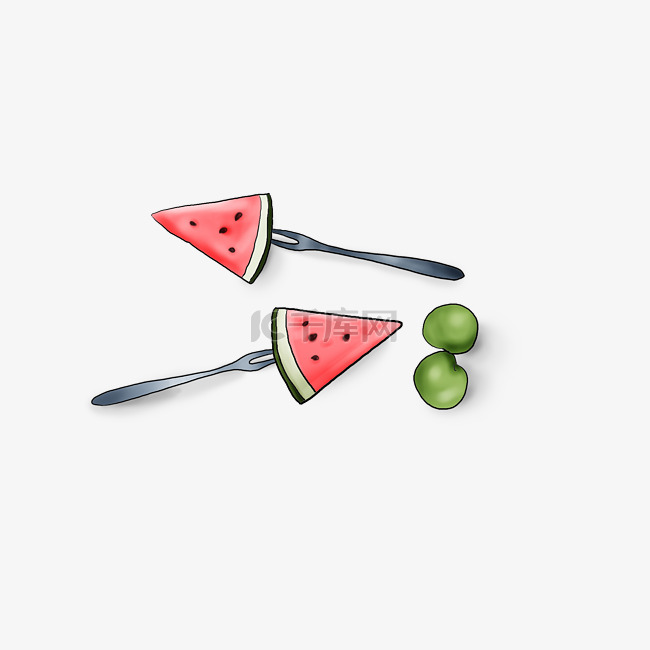 夏季水果手绘西瓜和李子