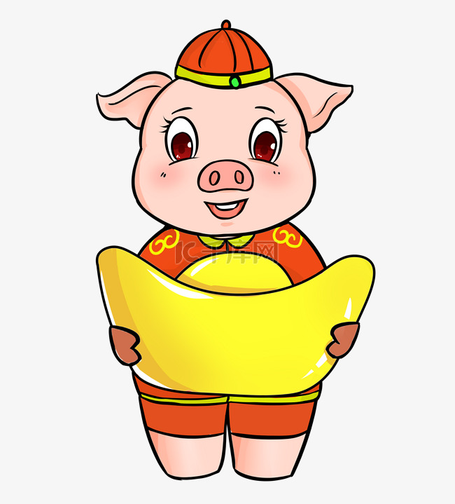 猪年吉祥物猪猪金元宝插画
