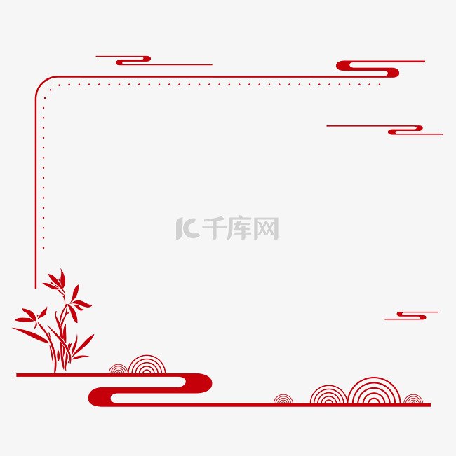 中国风传统红色流云兰花半框矢量