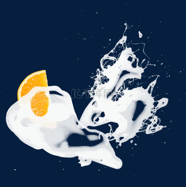 流动的牛奶与橘子瓣元素
