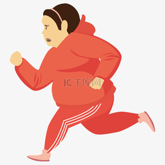卡通矢量正在跑步的肥胖女人免抠