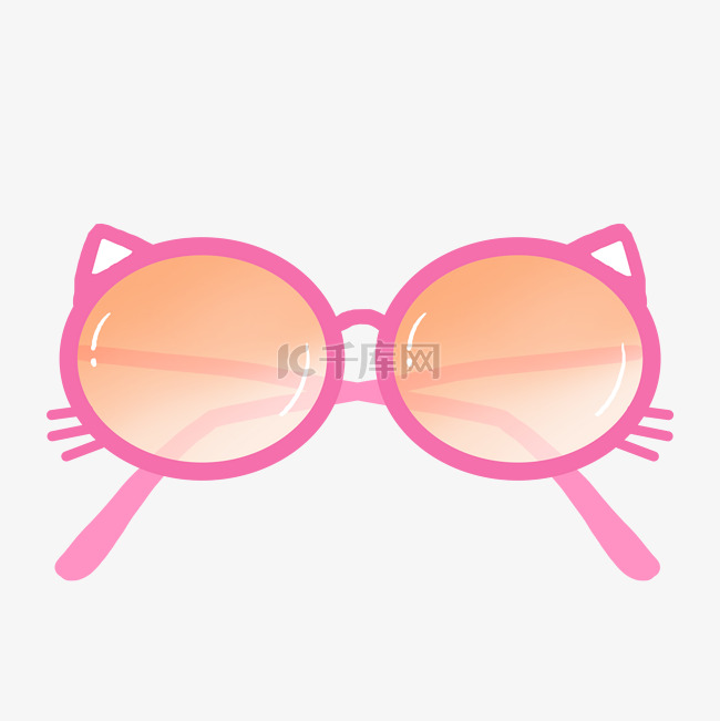 手绘粉红色猫咪边框眼镜PNG免