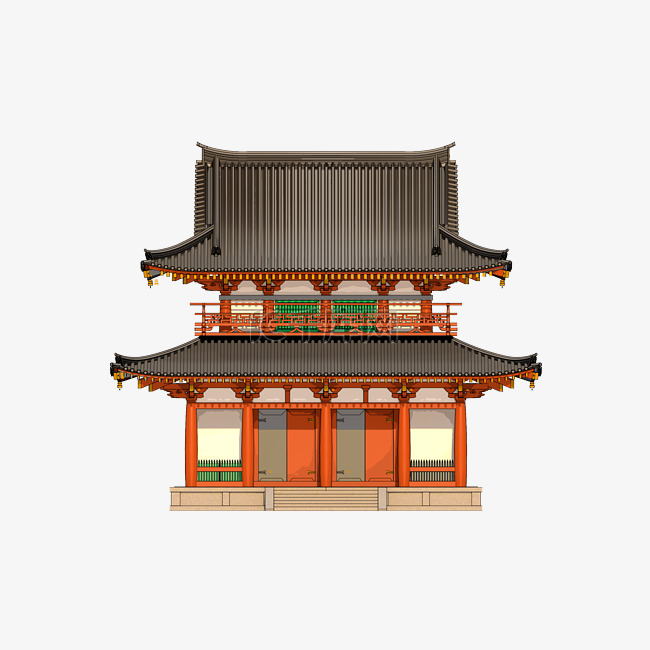 手绘唐朝建筑寺庙楼房