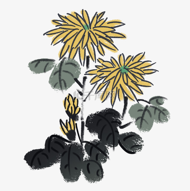 中国画水墨黄菊