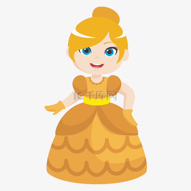 卡通矢量身穿黄色礼服美丽公主
