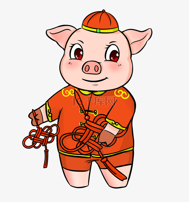 猪年吉祥物猪猪中国结插画