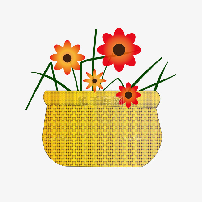 黄色花盆盆栽插画