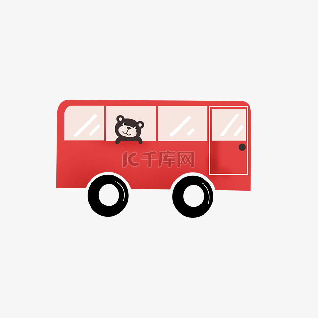 卡通小熊红色公交车