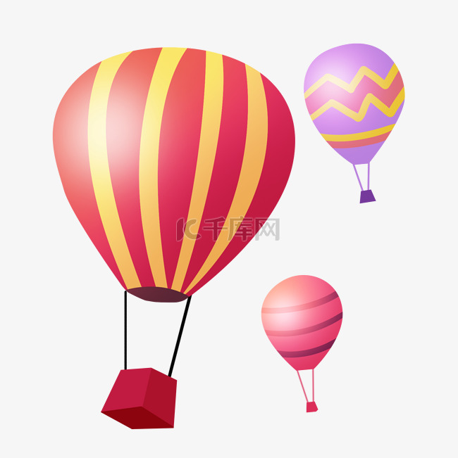 旅行扁平彩色热气球