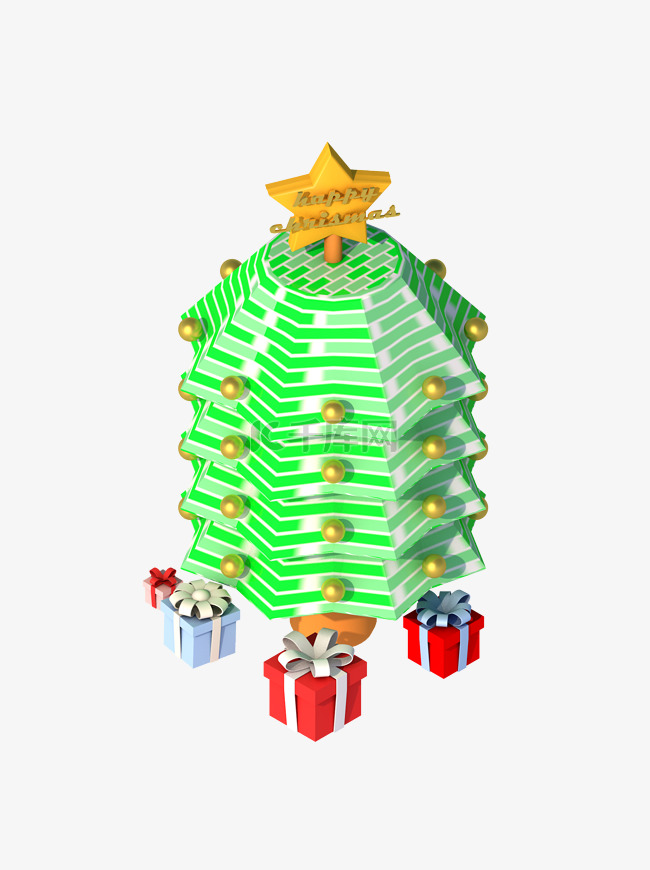 圣诞树装饰树礼物盒2.5d圣诞