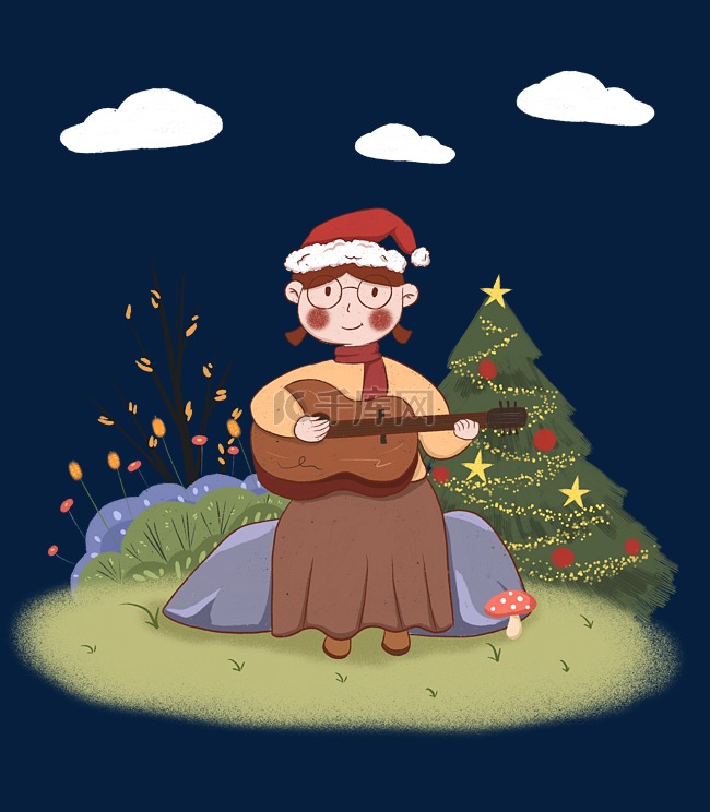 小清新圣诞节弹吉他的女生
