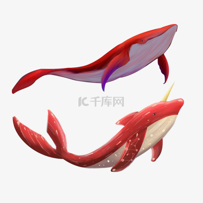 红色海豚手绘素材