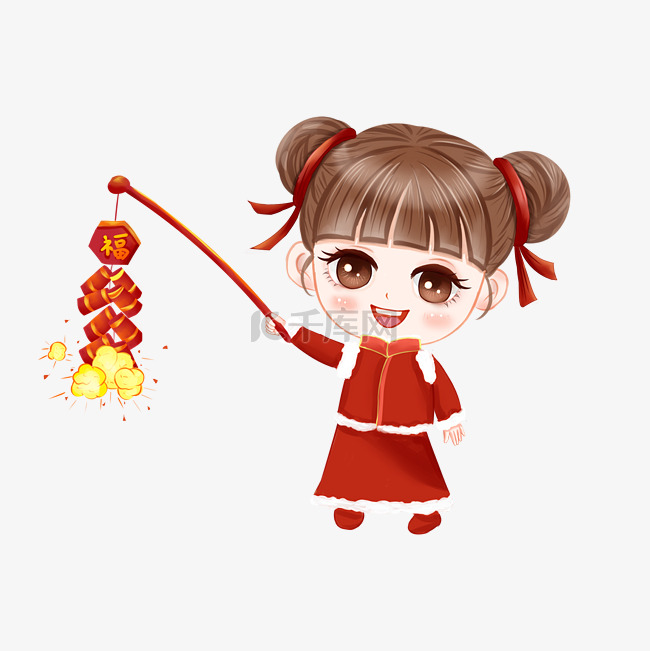 春节放爆竹的小女生PNG免抠图