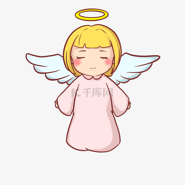 天使带翅膀的天使童趣手绘插画