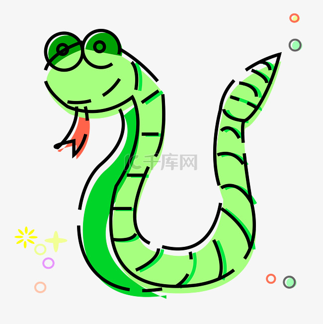 绿色的手绘卡通蛇