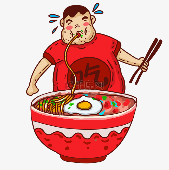 吃货吃播中国美食卡通主题插画1