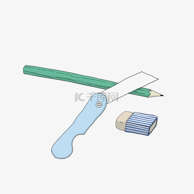 校园文具系列小刀和铅笔手绘插画