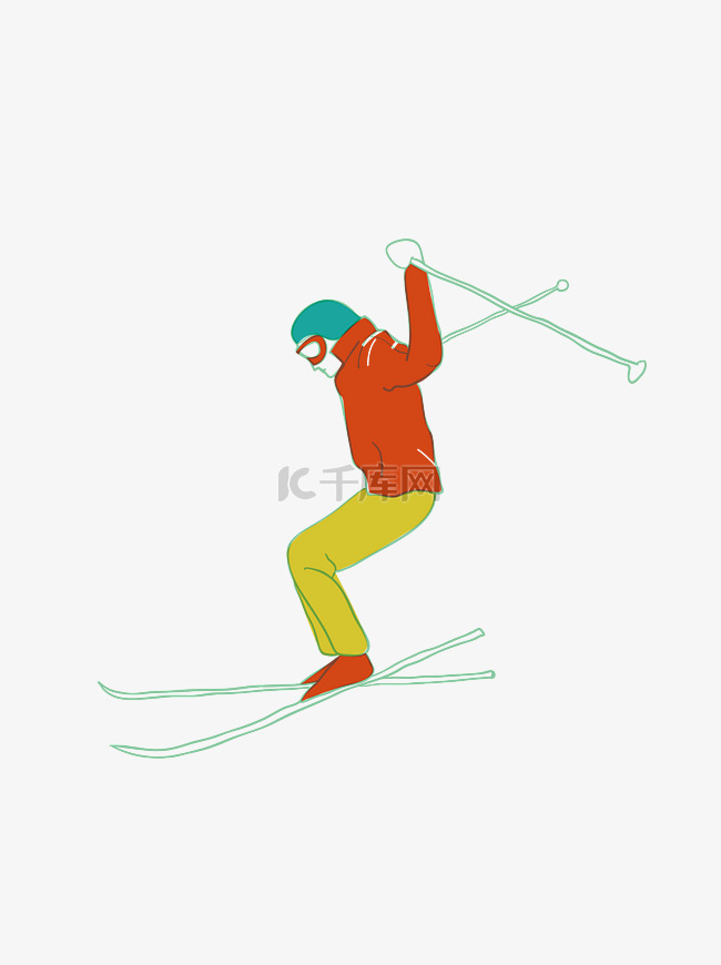 人物手绘简约休闲运动滑雪男孩男