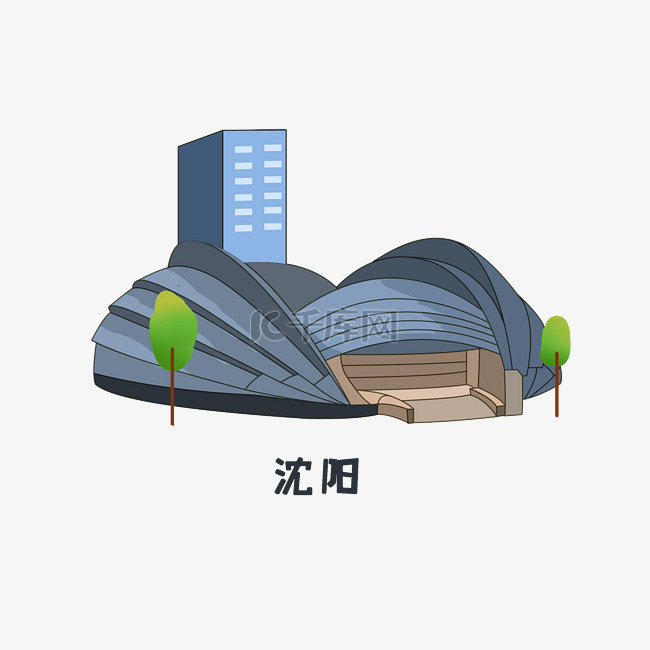 旅游景点沈阳建筑插画