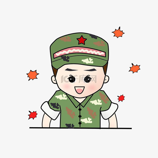 卡通手绘穿军装的小男孩