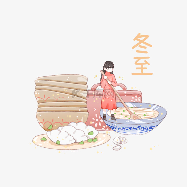 温馨节日冬至女孩做饺子