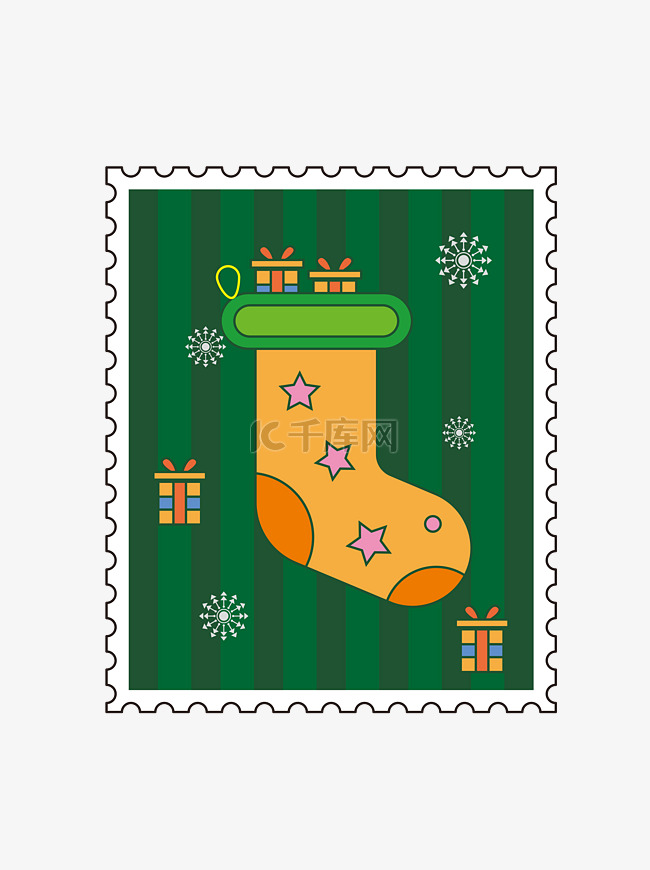 圣诞邮票小贴纸袜子卡通矢量可商