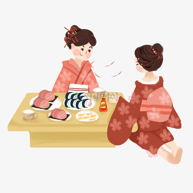 日本穿着和服的两个少女免抠图