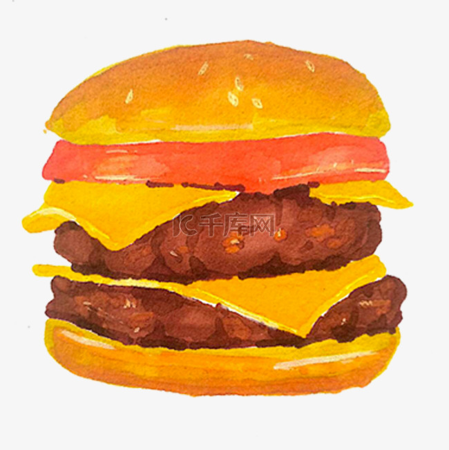 卡通手绘牛肉火腿汉堡