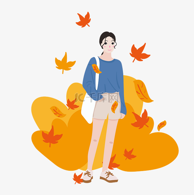 秋季时尚少女服装搭配插画元素