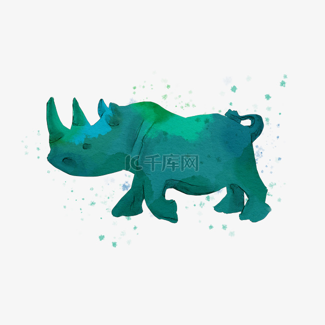 手绘水彩动物犀牛