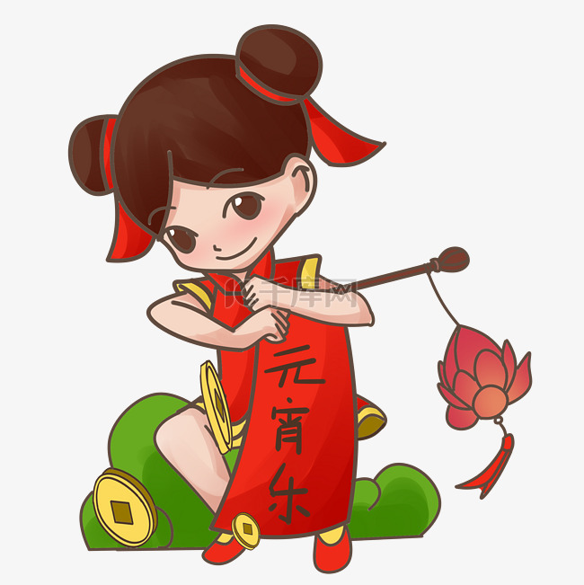 元宵快乐打莲花灯女孩