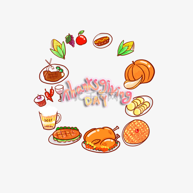 感恩节食物装饰图案PNG