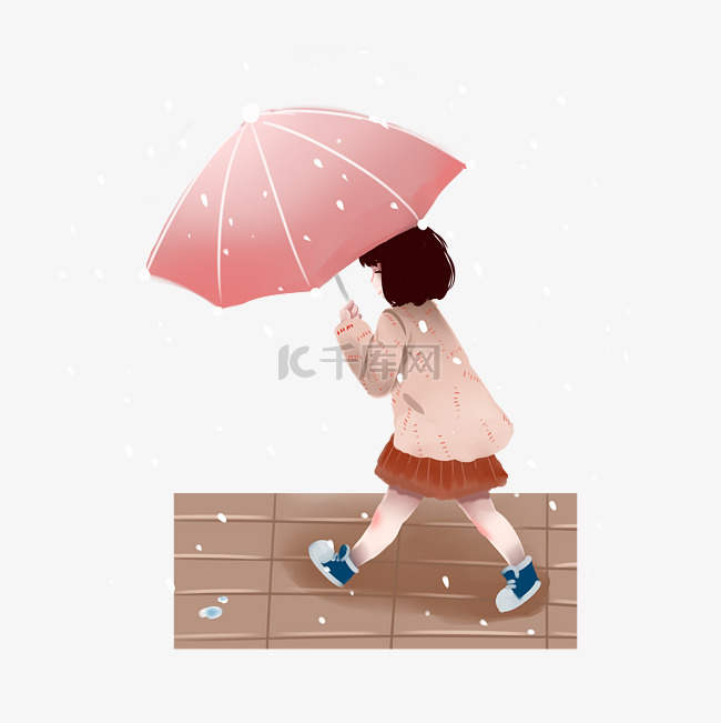 春季打伞的小女孩