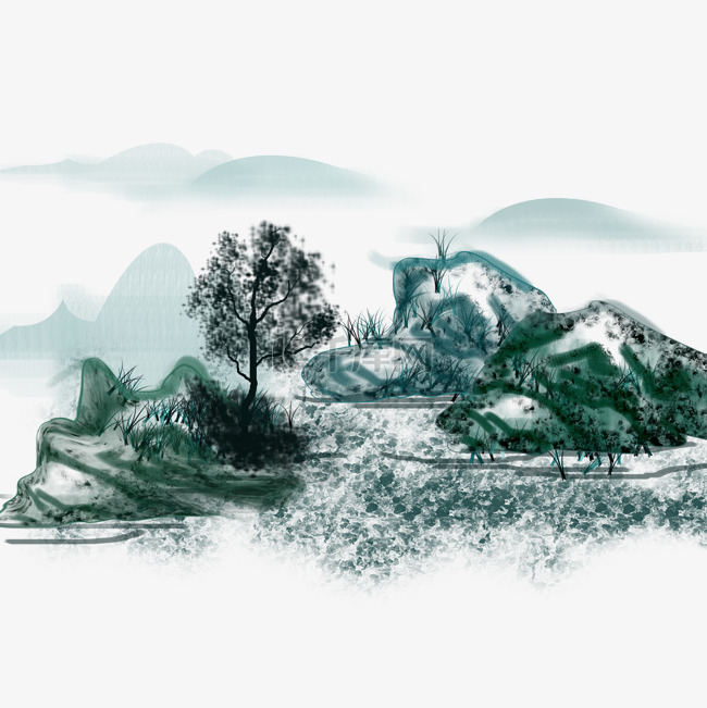 中国风山水画水墨海报设计