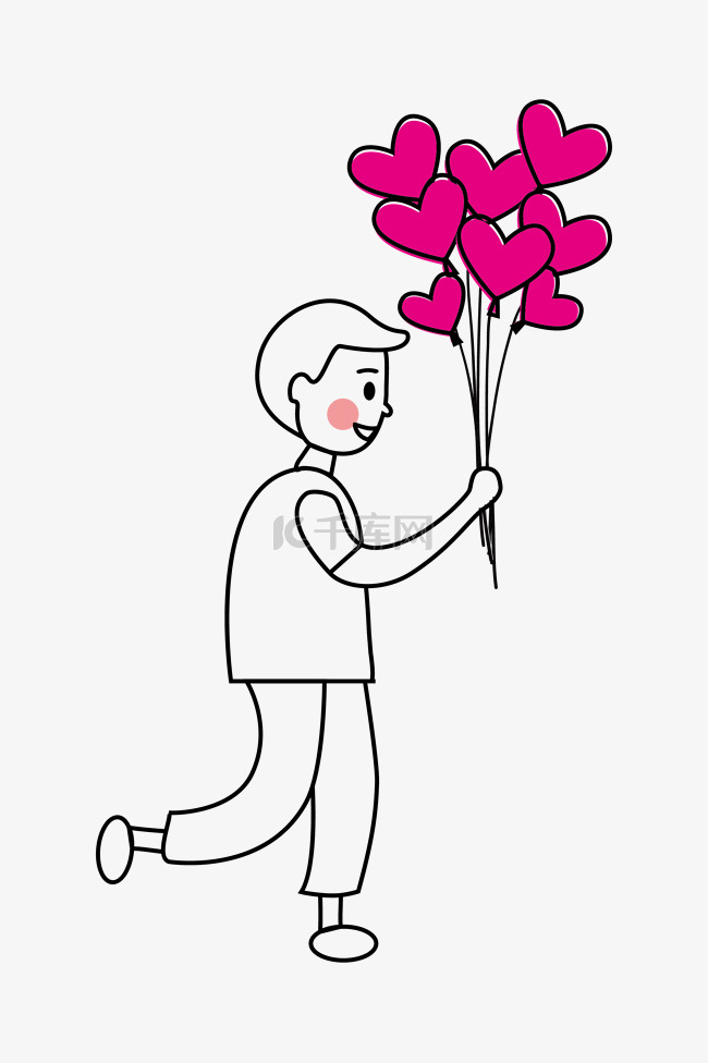 情人节线描气球插画