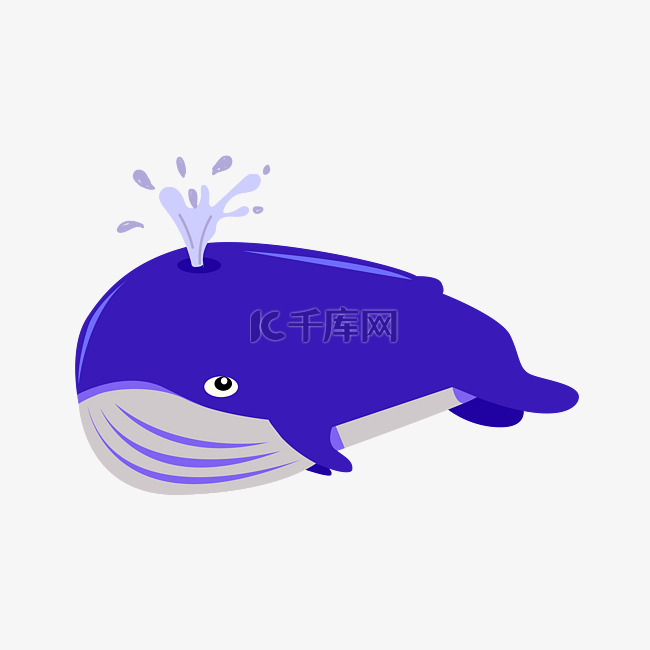 深蓝色手绘卡通喷水的鲸鱼