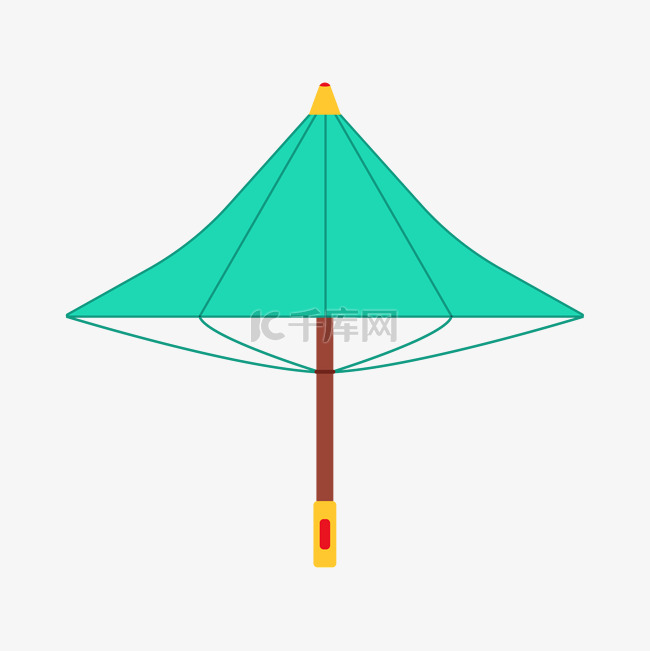 手绘卡通古代清明节绿色雨伞