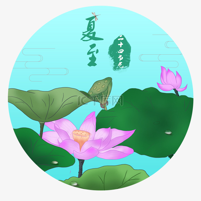 夏至手绘荷花插画