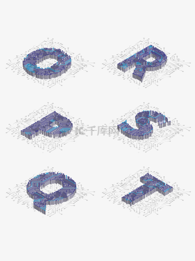 2.5D科技化O到T英文数字设计元素