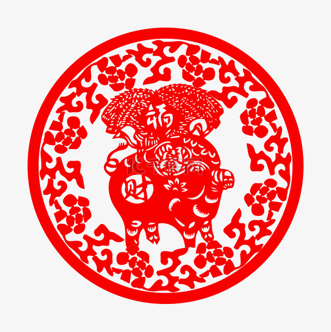 中国风剪纸十二生肖猪插画